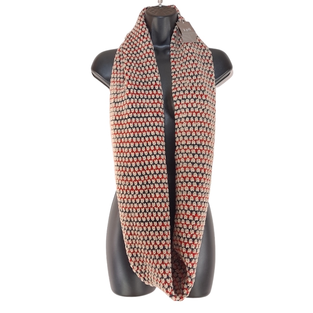 J.Jill Womens Infinity Loop Scarf Knitted Crochet Mushroom Beige Red Blue - 1 Sz